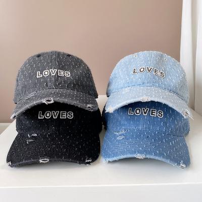 European and American Denim Rhinestone Alphabet Baseball Cap Men and Women Couples Four Seasons Curved Edge Cap Old Hole Sun Hat
