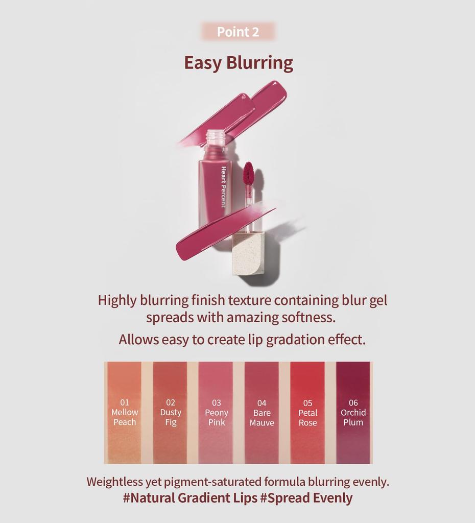 Heart Percent Dote On Mood Blurry Fog Tint Dusty Fig Dusty is a lip (#02 Pink) lightweight, easy-blurring, velvet-matte stain.