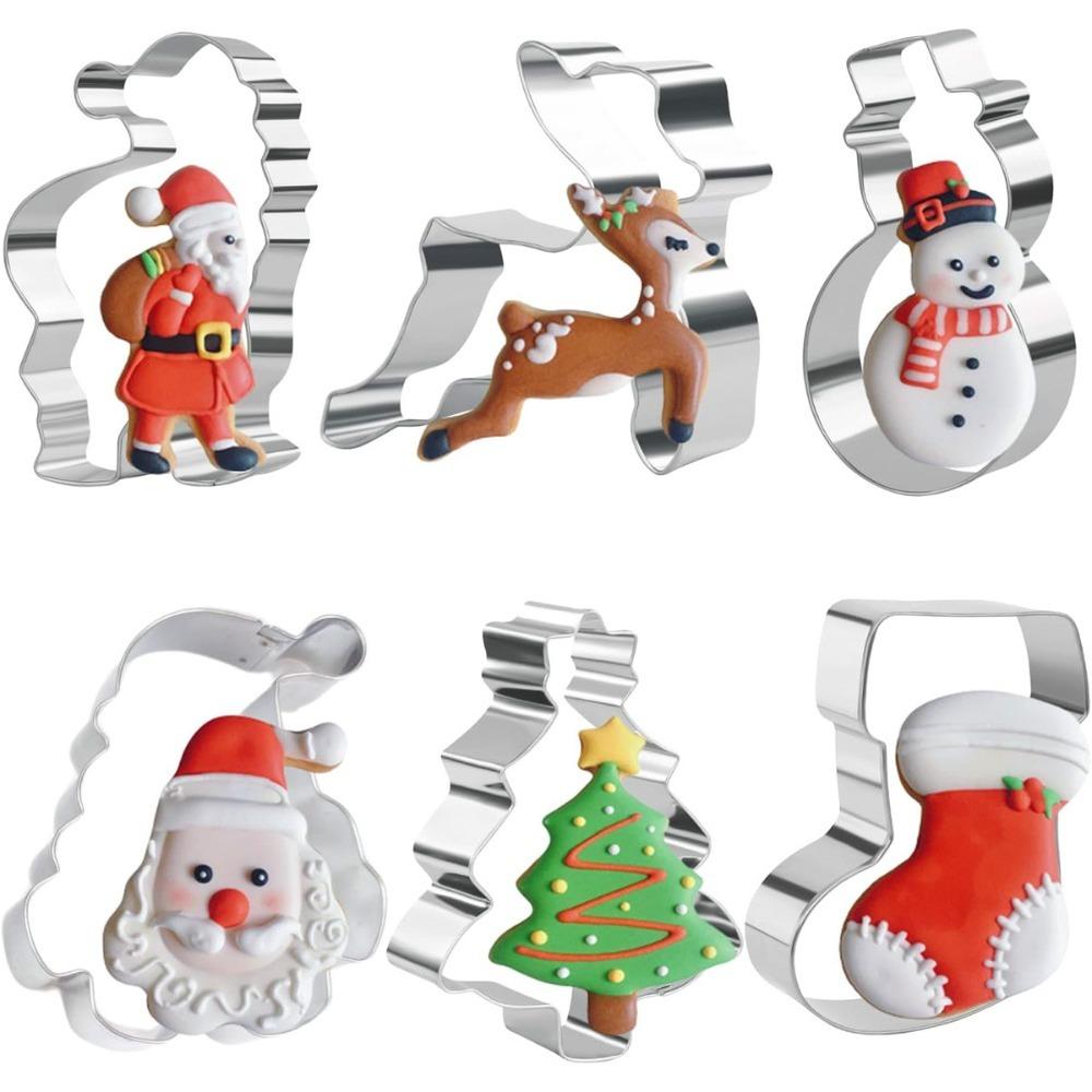 6 Piece Christmas Stainless Steel Cookie Mold Baking Utensil Set, Easy To Demould, Suitable for Party Baking DIY Pastry Desserts
