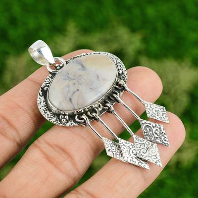 Daughters Day Sale 925 Silver Porcelain Jasper Gemstone Mother Handmade Pendant