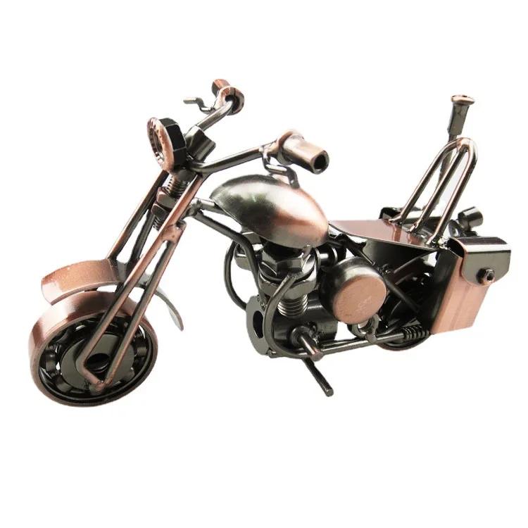 Metal Retro Motorcycle Model Motor Figurine Iron Motorbike Prop Handmade Boy Gift Kid Toy Home Office Decor Collection