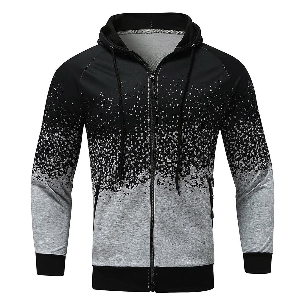 Pánská ležérní maskáčová sportovní mikina s dlouhým rukávem na zip, bunda s kapucí