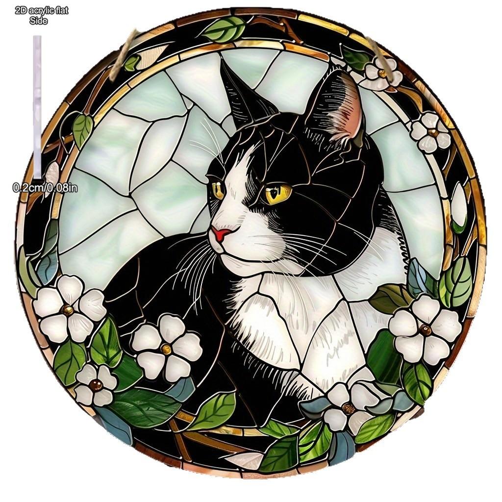 Vintage Black Cat Stained Glass Style Sign, Four Seasons Decoration, Novelty Home Decor, Perfect Durable for Bedroom, Store, Office, Kitchen