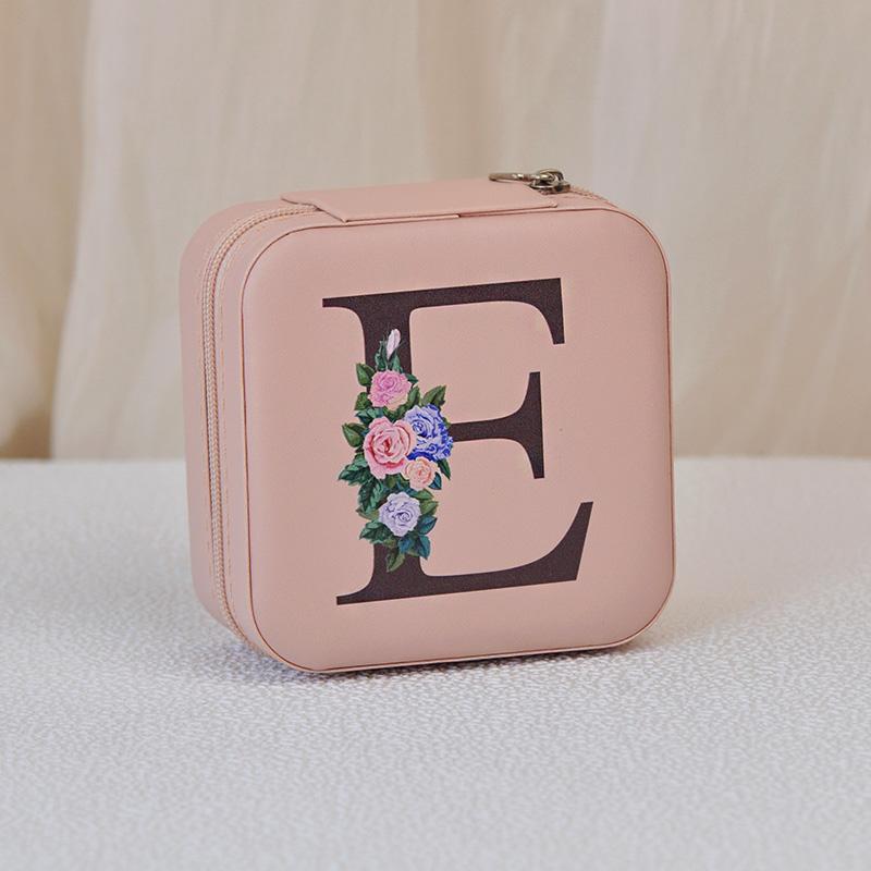 

1PC Pink Personalized Jewelry Boxes for Wedding Party Flower Print Gift Box Jewellery Holder Black Alphabet 10*10*5