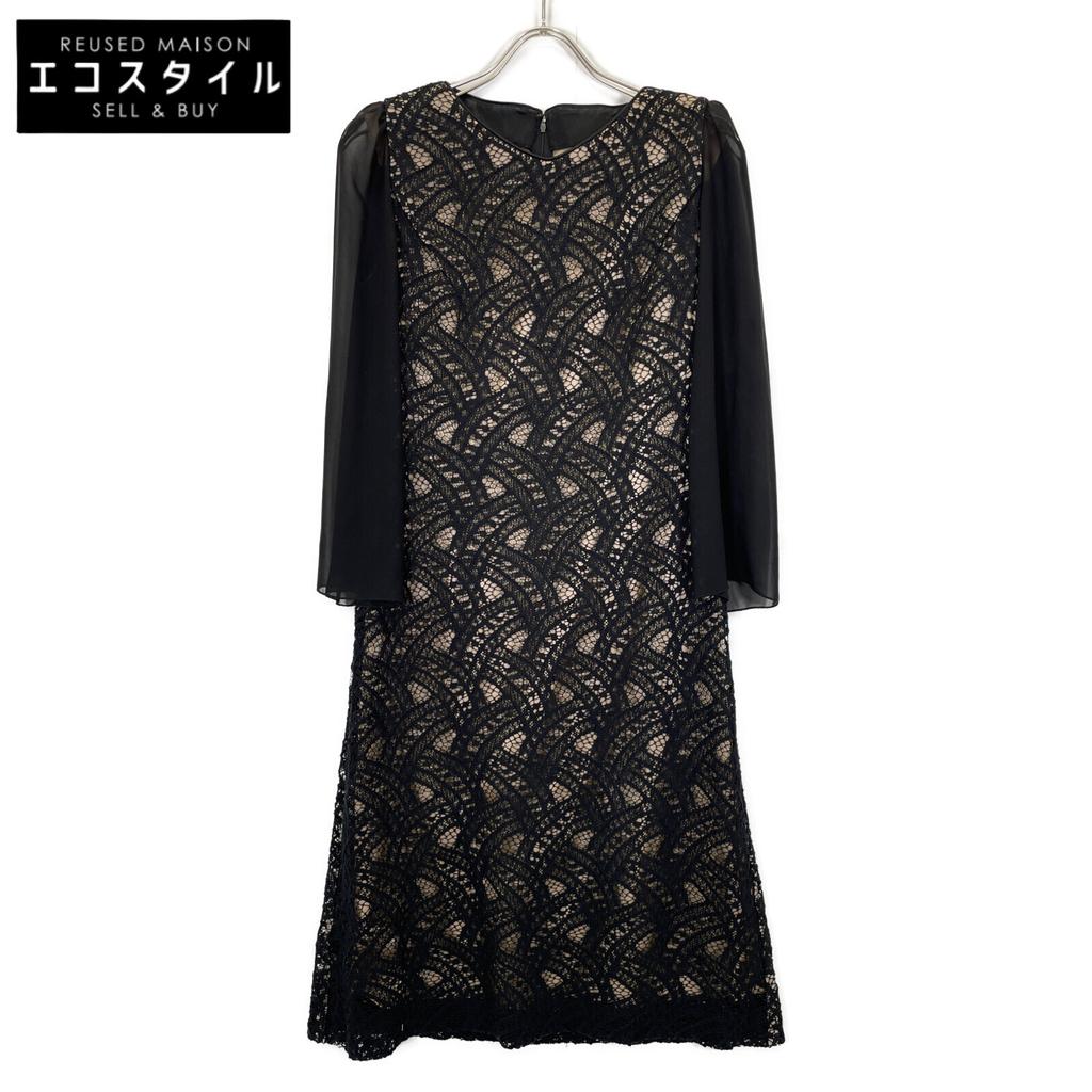 Jun Ashida Black Cotton Blend Lace Sheer Sleeve Dress Dress 7 blackUsed