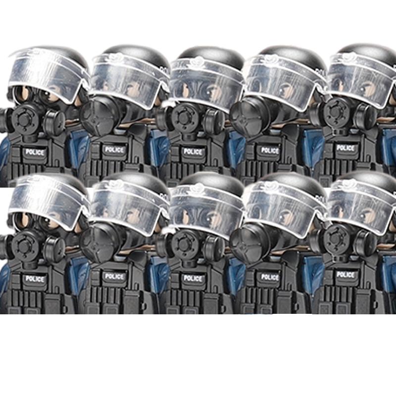 Polizia Cittadina Cina Forze Speciali Blocchi di Costruzione Soldato d'Assalto Figure SWAT Maschera Difesa Gas Armi Militari Mattoncini Giocattoli Bambini