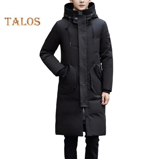 Men Cotton Coat Hooded Long Sleeve Solid Color Quilted Jacket with Multi Pockets Thickened Warm Windproof Winter Outerwear