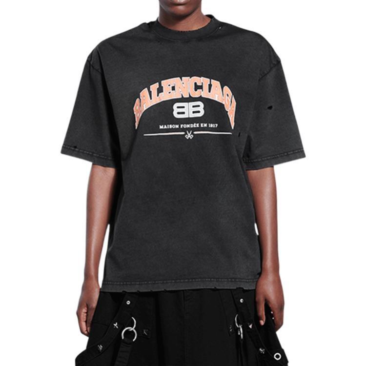 Balenciaga Drop Shoulder Sleeve T Shirt Women's Black 612965TLVJ11074