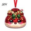 Colorful Cartoon Pattern Decor 2D Acrylic Christmas Ornament, Cute Luck Bag Bun Hanging Decor, Seasonal Decorative Crafts Tree Pendant for Holiday