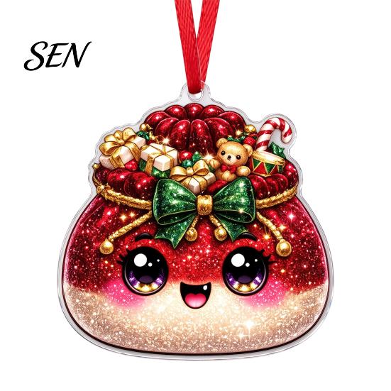Colorful Cartoon Pattern Decor 2D Acrylic Christmas Ornament, Cute Luck Bag Bun Hanging Decor, Seasonal Decorative Crafts Tree Pendant for Holiday