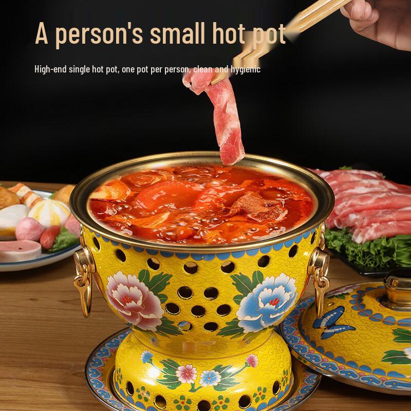 Commercial Single-Serving Enamel Alcohol Copper Hotpot