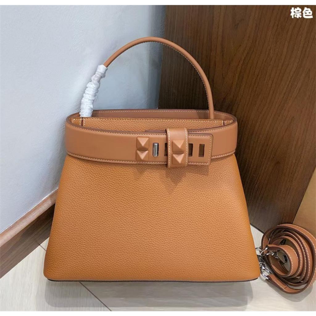 Damenhandtasche Togo Rindsleder erste Schicht Schloss Öffnen und Schließen Handtasche Tragetasche Schulter Crossbody Tragbare Damenhandtasche