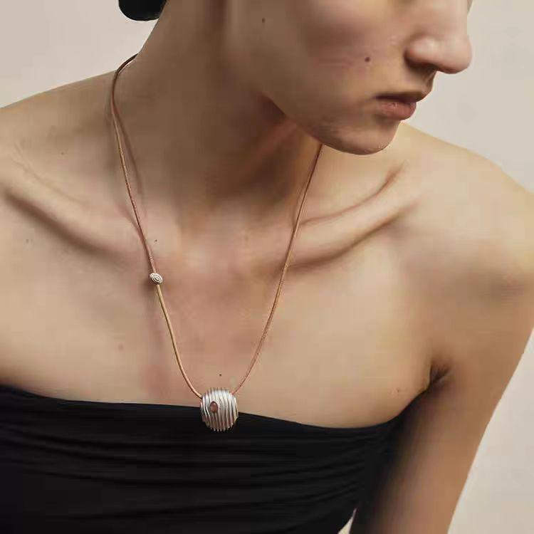 Oval Gemstone Leather Pendant Necklace - Elegant & Unique for Women
