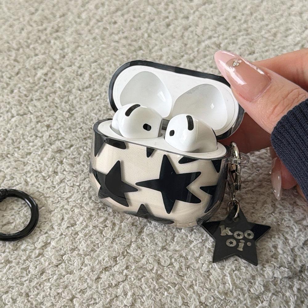 Fashion Transparent Black Star Pendant Silicone Protection Case for Apple AirPods 1 2 3 4 Pro2 Pro3 Dustproof Cover