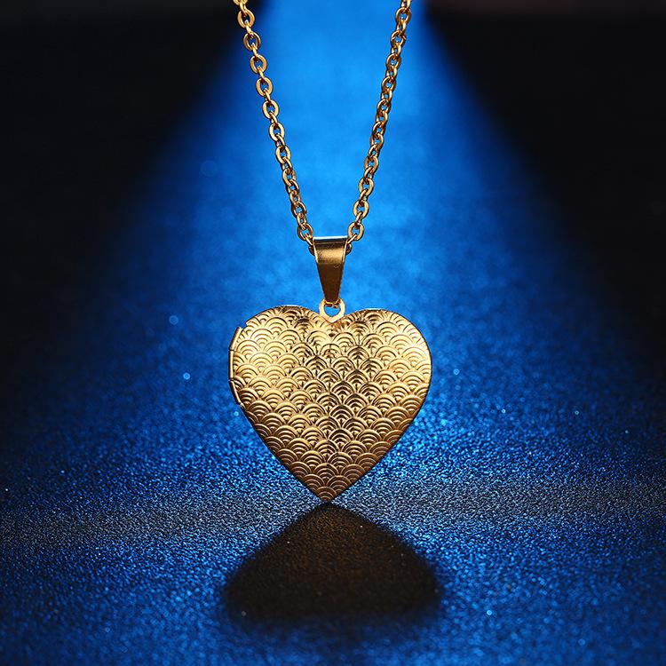 

Золотий кулон-фоторамка у формі серця - Нержавіюча сталь, Сувенір для пар, зроблений своїми руками