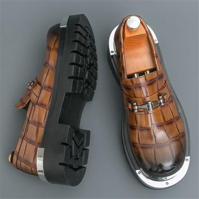 Designérské Černé Hnědé Zvyšující Výšku Lakované Kožené Ležérní Boty Pánské Krokodýlí Vzor Loafers Formální Svatba Homecoming
