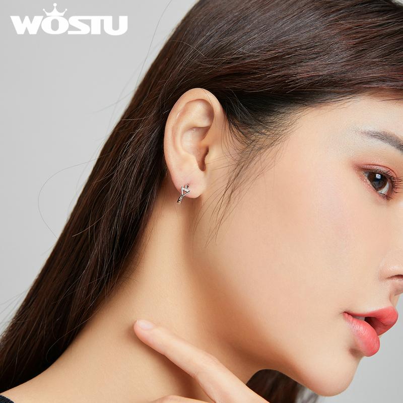 WOSTU 925 Sterling Silver Hypoallergenic Earrings Simple Geometric Triangle Cubic Zirconia Women Ear Buckles