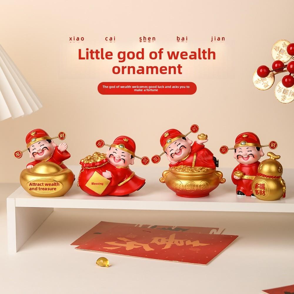 Feng Shui Wealth God Resin Decor With Handpainted Craft For Home Or Office
