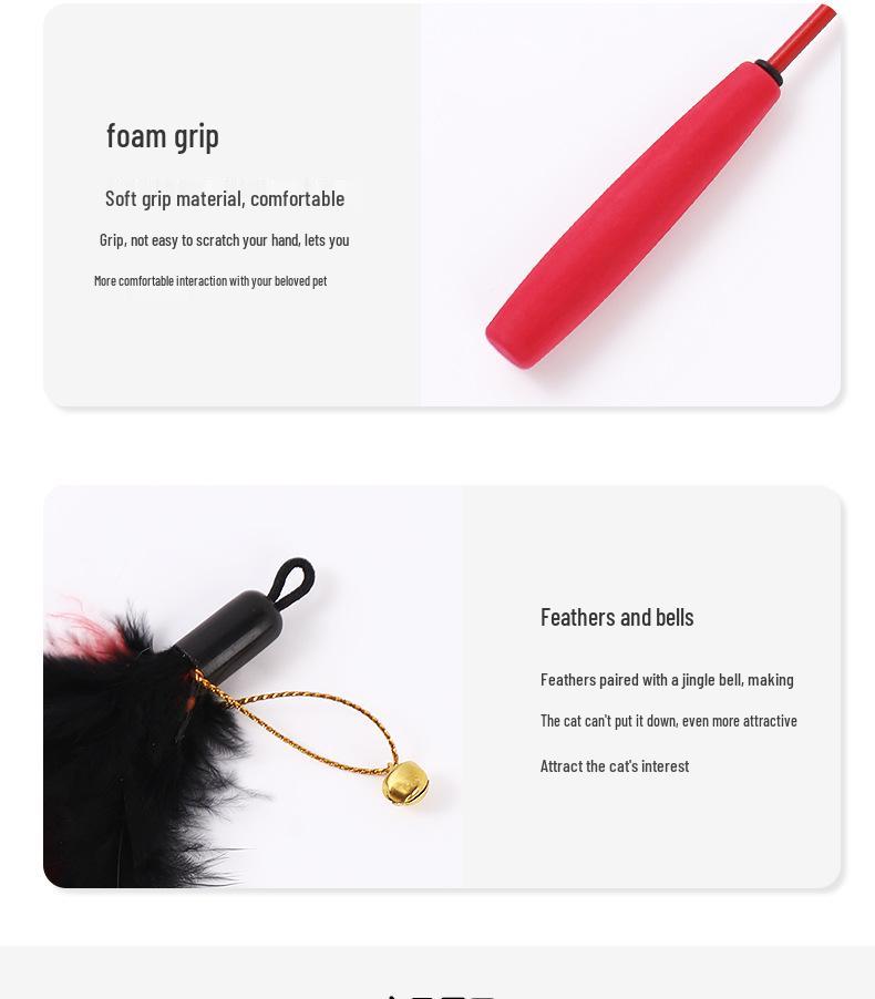 Steel Wire Feather & Fish Teaser Stick with Replacement Head for Cats