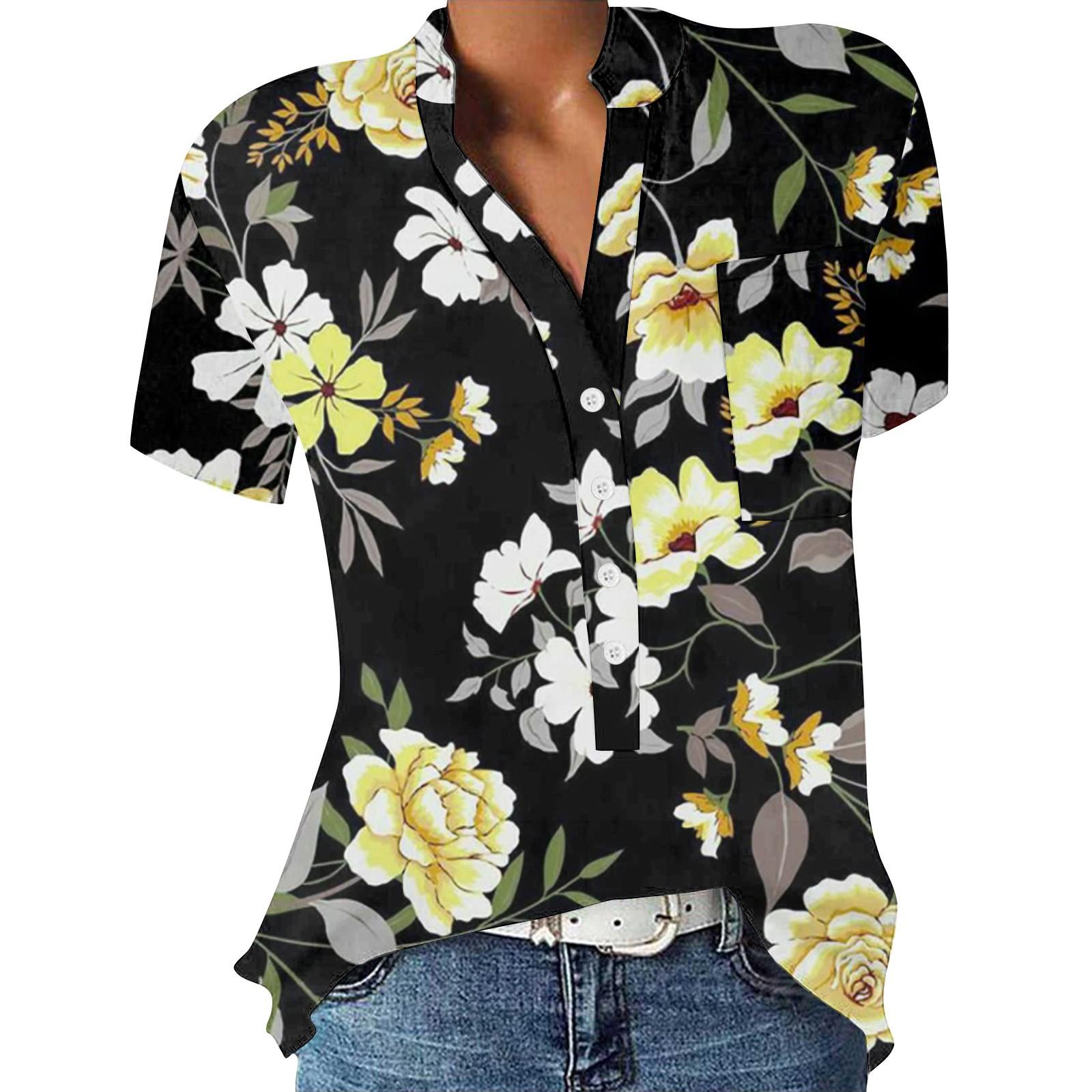 

Женская повседневная рубашка с v-образным вырезом и короткими рукавами с принтом, пуловер, свободная блузка, топы L чёрный