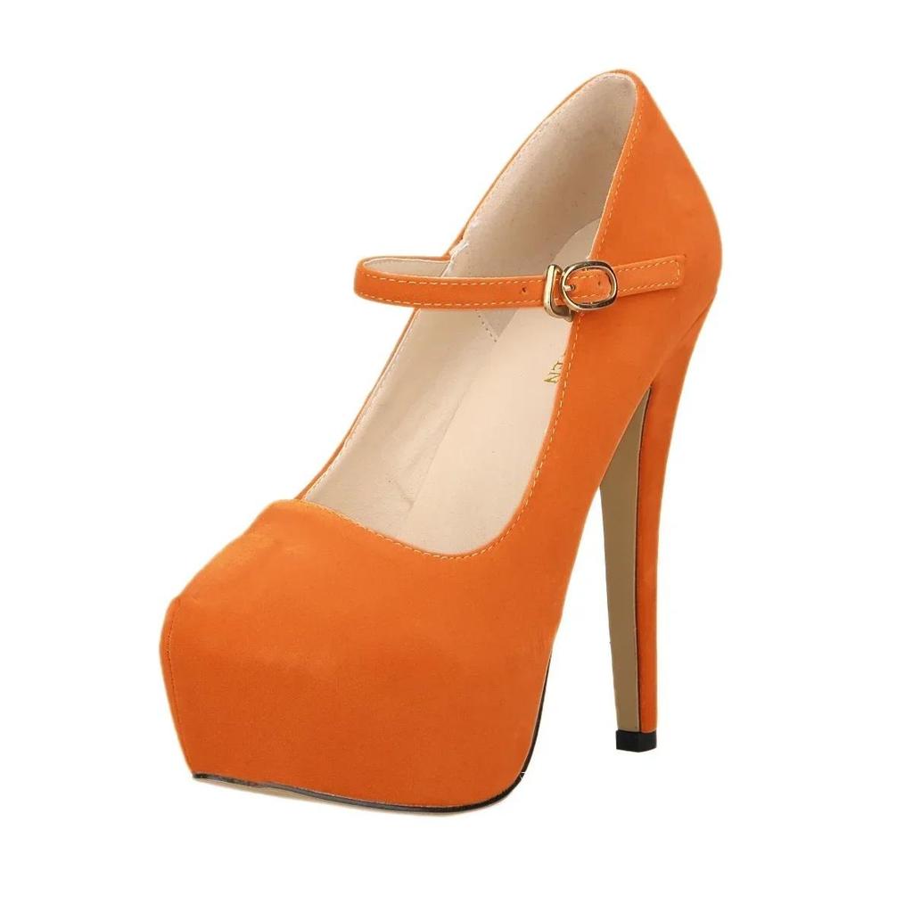 Women Pumps New Sexy 14cm Round Toe Platform High Heels Shoes Woman Flock Nightclub Party Black Red Wedding Shoes Plus Size