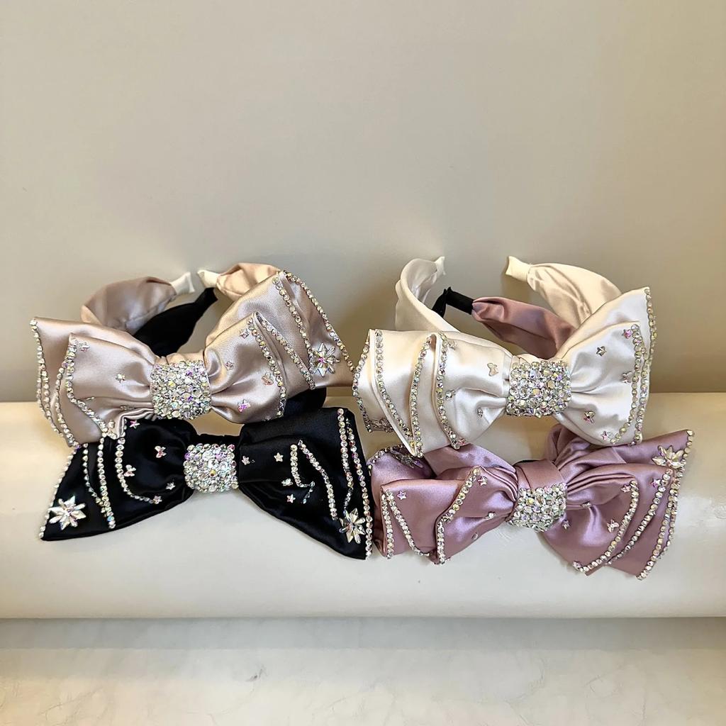 Crystal Women Headband Wide Side Big Bowknot Hairband Classic Casual Turban Girls Headwear Hair Accessories