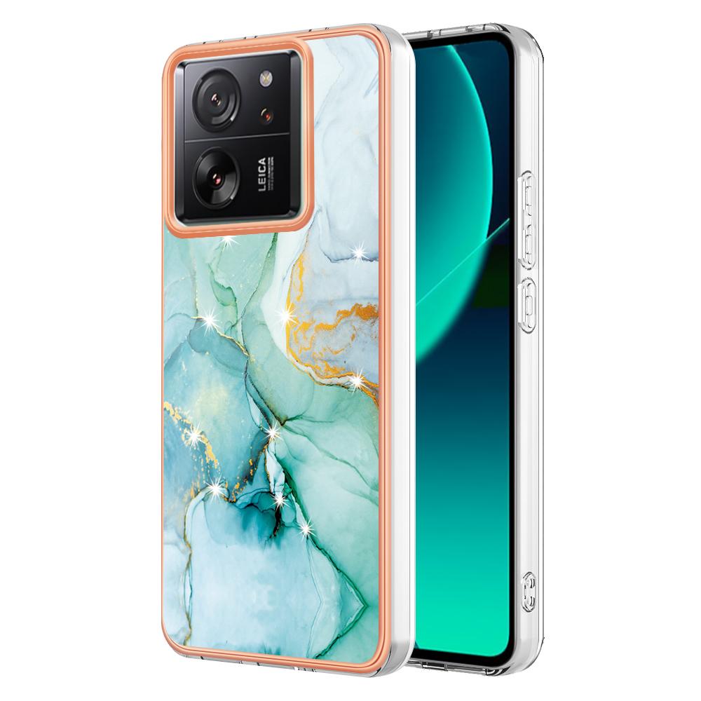 

For Xiaomi 13T/13T Pro/Redmi K60 Ultra TPU Case with IMD Marble Pattern Electroplated Back Cover Green 003