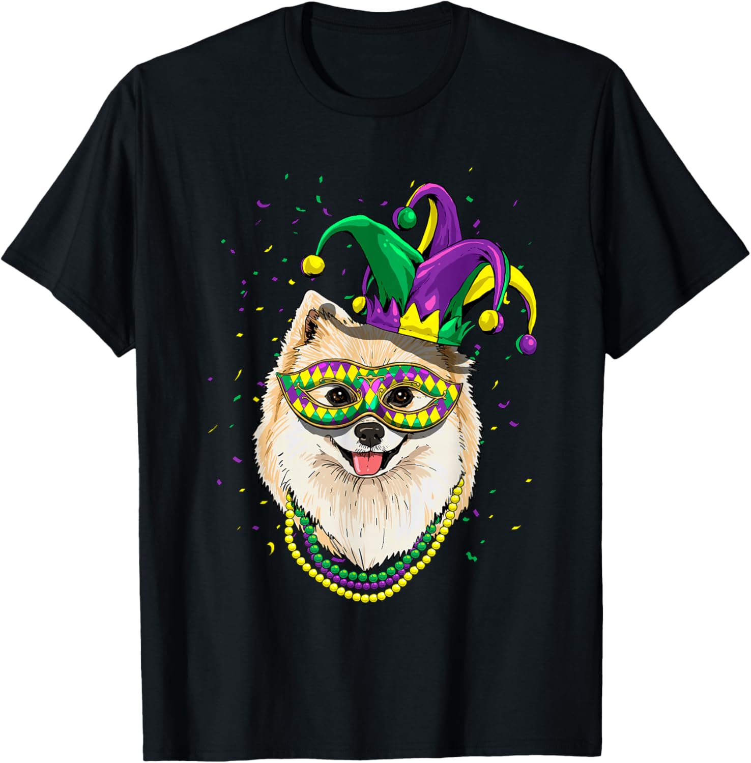 Mardi Gras Pomeranian Dog  Mask Graphic T-Shirt Cute Carnival Theme Graphic Tee 4XL