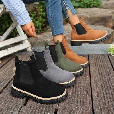 Velvet-lined Boots - New Style Women's Shoes, Large Size, Casual Round-top Short Boots