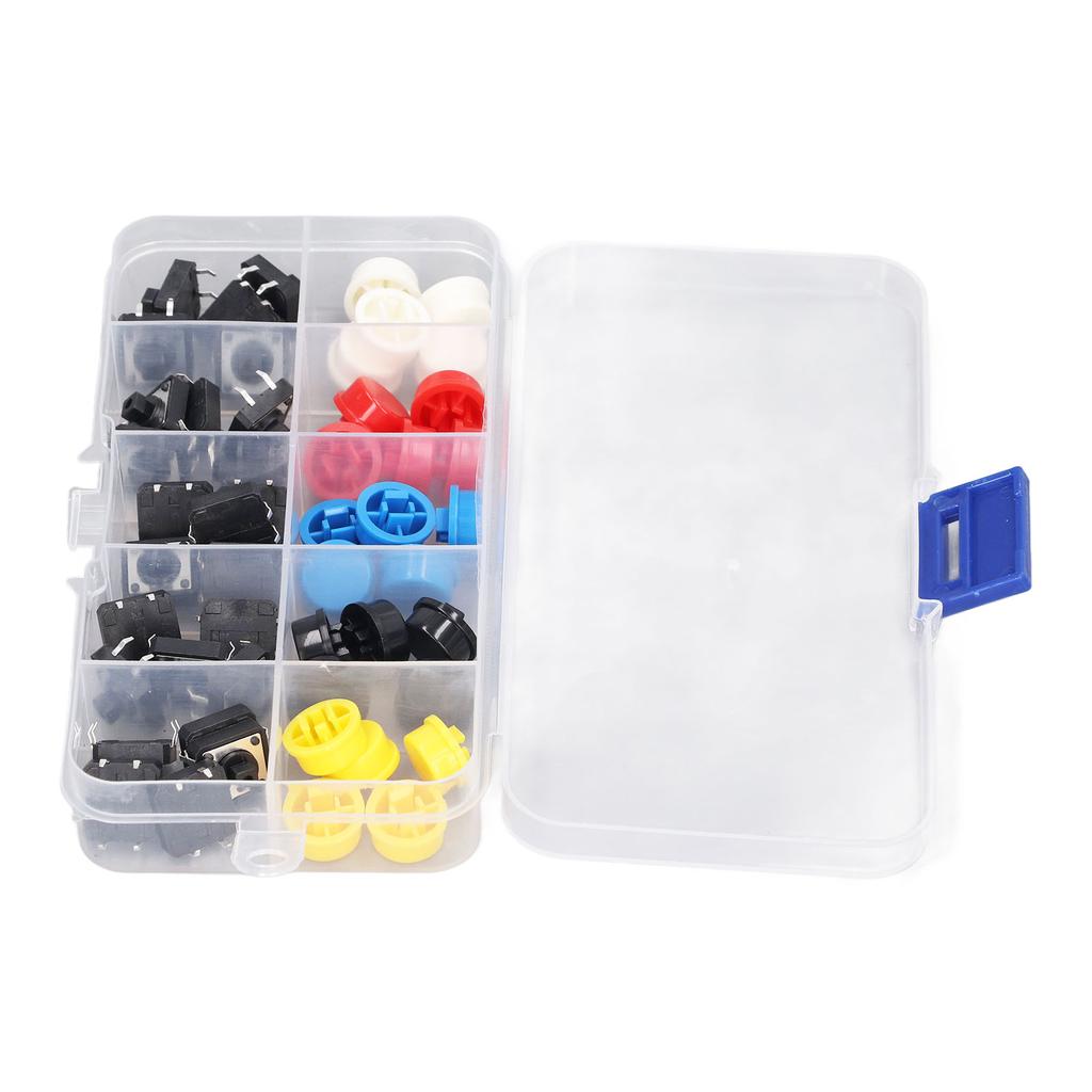 25 Stück Set Runder Taktiler Schalter 12x12x7,3mm 4 Pin Momentan SMD PCB Takt Drucktastenschalter mit Kappe