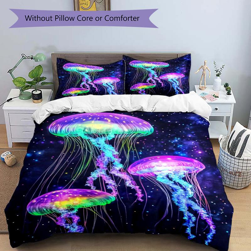 3pcs Colorful Jellyfish Bedding Set - Includes One Quilt Cover and Two Pillowcases (No Core) - Perfect for Bedroom and Guest Room Decoration