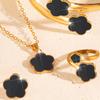 1 Pair Stud Earrings +1 Pc Necklace +1 Pc Bracelet +1 PcBangle +1 Pc Ring With Lucky Flower Design Alloy Zircon SetTrendy
