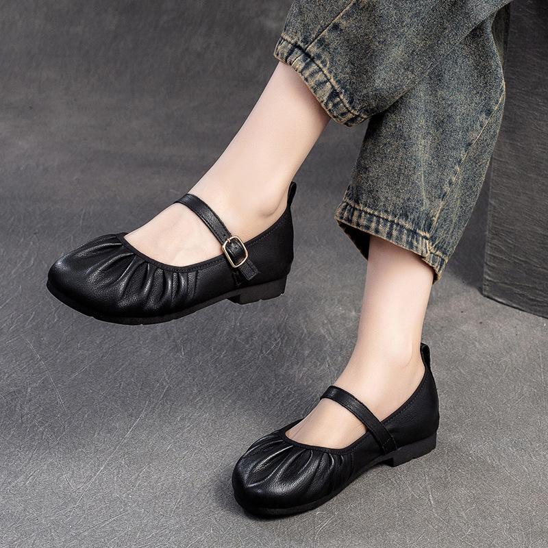Fashion GKTINOO 2025 Spring New Retro Flat Shoes Genuine Leather Comfortable Round Toe Shallow Versatile Women's Shoes