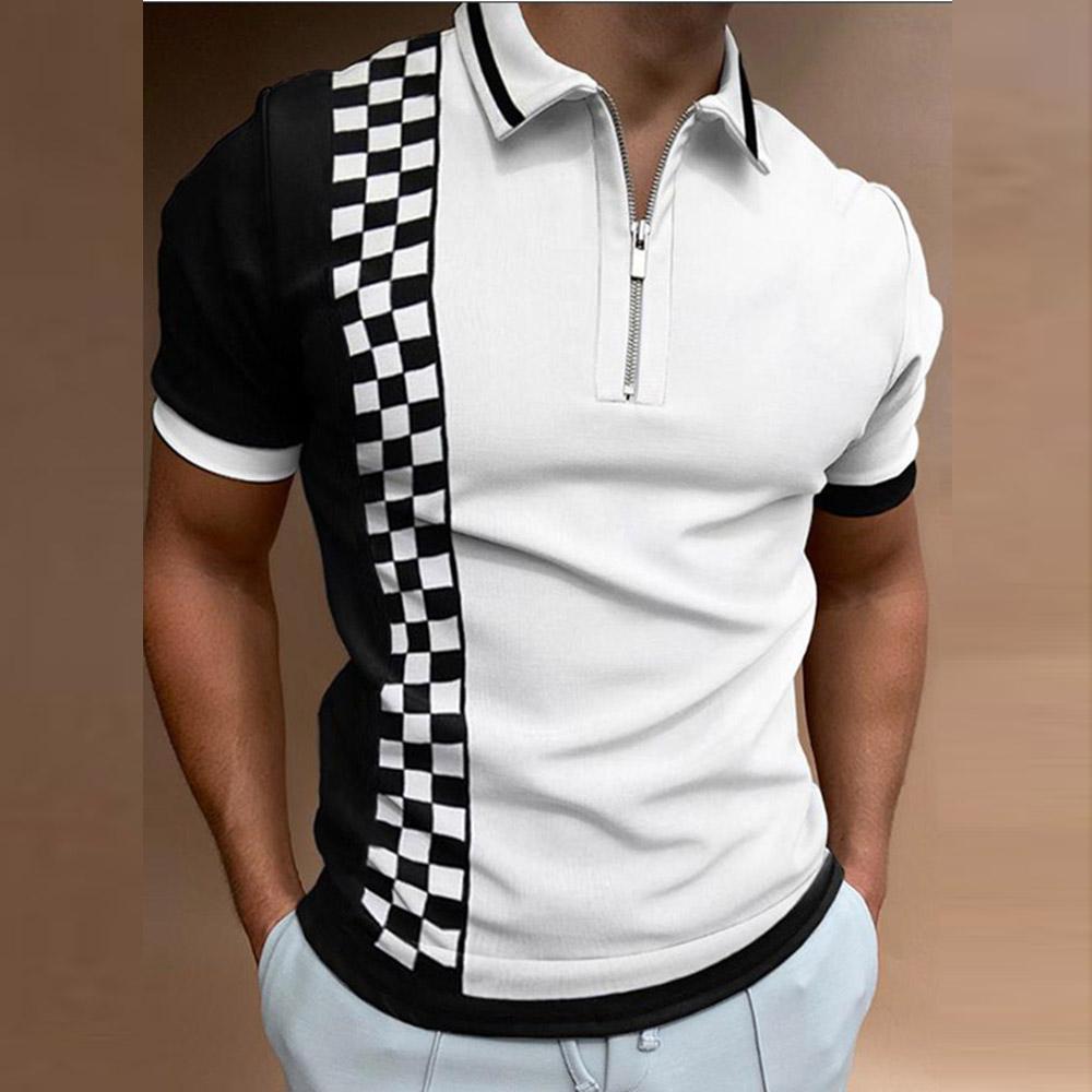 

Мужские летние полосатые футболки с короткими рукавами и принтом, футболка с воротником на молнии и лацканами, модные мужские футболки, белые, черные, синие топы больших размеров