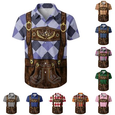 Heren Korte Mouw Knopen Shirt met Vintage Festival Patroon Casual Losse Pasvorm voor Feest en Dagelijks Gebruik