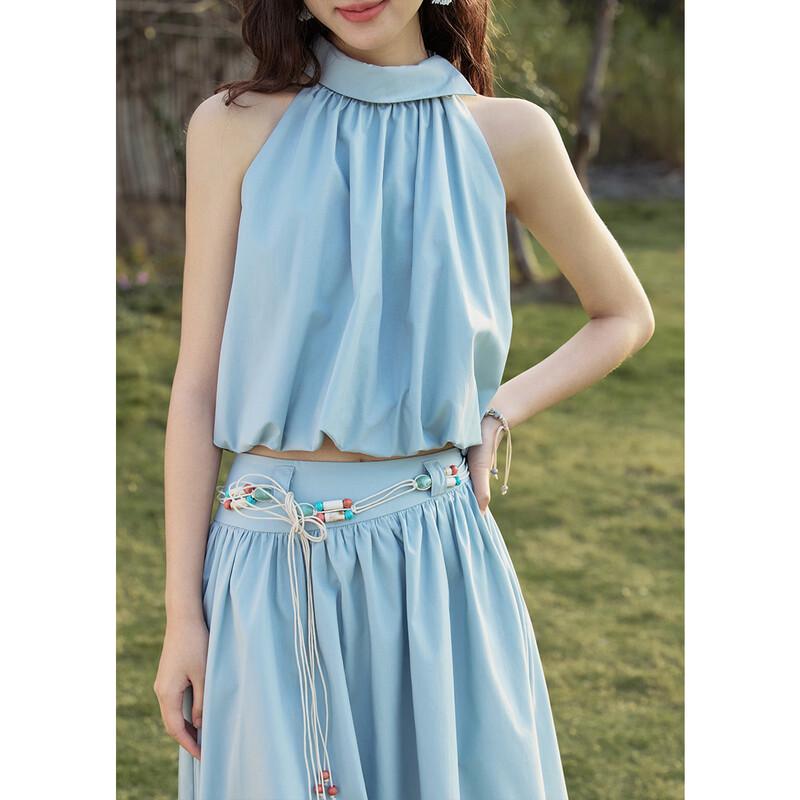 Mixiu Tencel Cotton Halter Neck Two-Piece Set