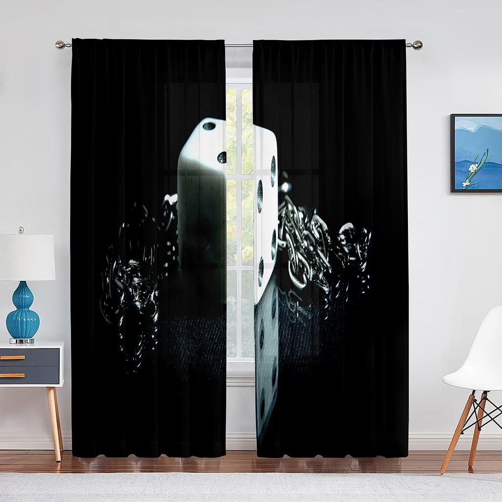 Weiße Würfel Tischspiele Graue Tüllvorhänge für Wohnzimmer Schlafzimmer Küchendekoration Moderne Transparente Voile-Vorhänge Fensterdekoration