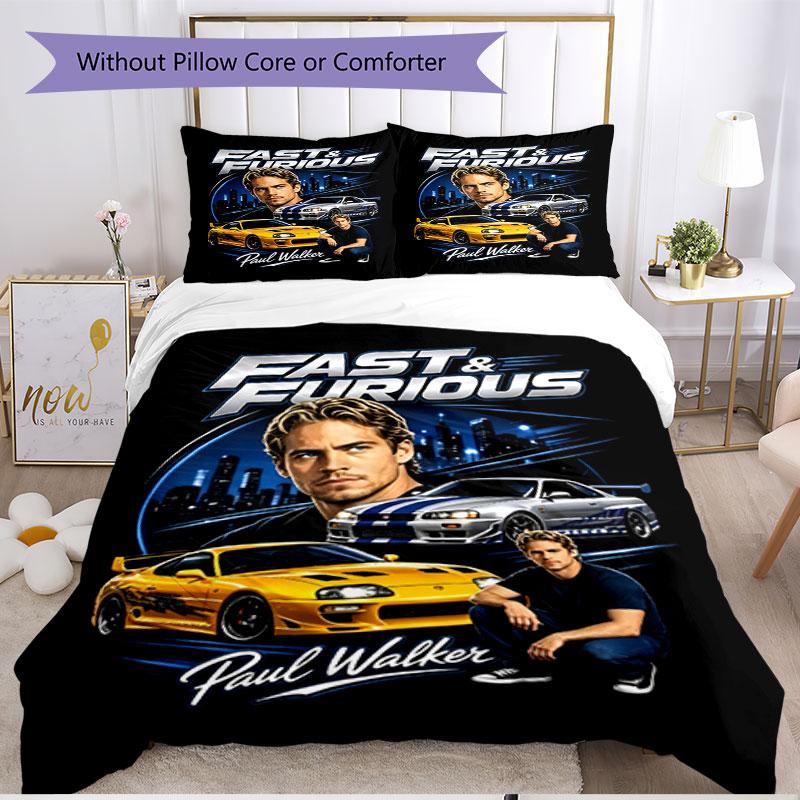 3-teiliges Bettbezug-Set (1 * Bettbezug + 2 * Kissenbezug, ohne Kern), Fast & Furious Aufdruck Weiches Ganzjahres-Bettwäscheset, Heim-Schlafzimmer-Dekoration Geschenk