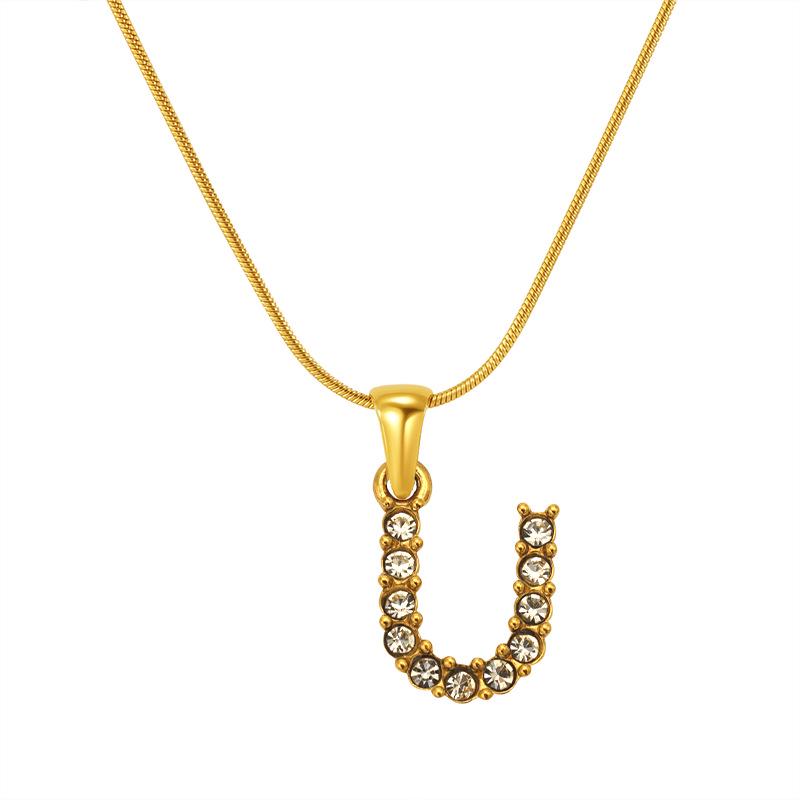 European & American Stainless Steel Diamond Alphabet Pendant Clavicle Chain Necklace for Women