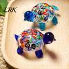Handmade Glass Animal Ornament Hand Blown Millefiori Turtle Figurine, Mini Colorful Tortoise Statue, Cute Thousand Flower Paperweight Cartoon