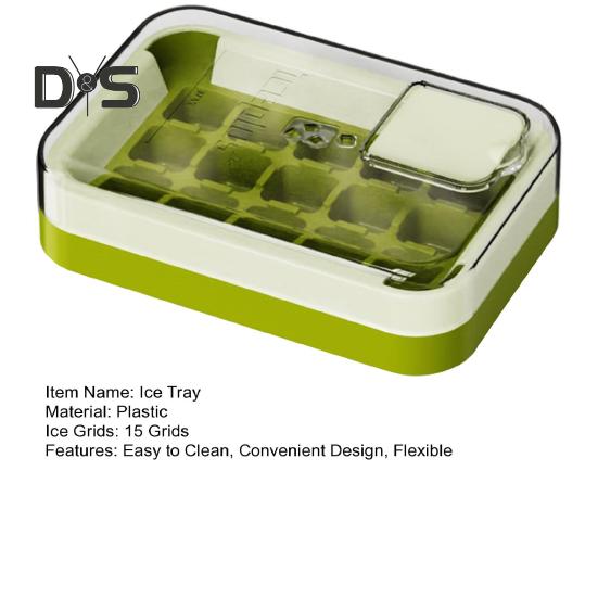 Ice Cube Tray with Lid 15 Cubes Ice Grid Easy-Release Silicone Bottom Stackable Ice Trays for Freezer