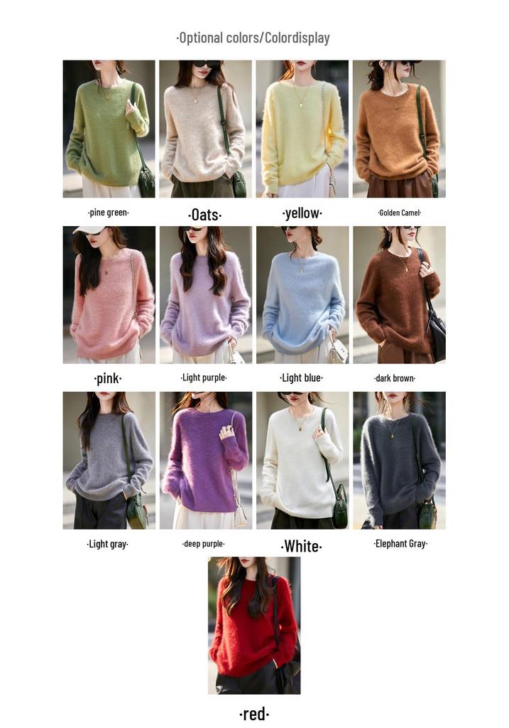 Women's Brushed Wool Round Neck Sweater - Autumn/Winter Cozy Cashmere Base Layer, Loose Fit, Lazy Style