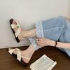 2025 Vintage Roman Open-toed Soft Leather Cross-strapped Sandals Women's Outer Wear Summer Flat Bottom with Skirt One-word Sandals