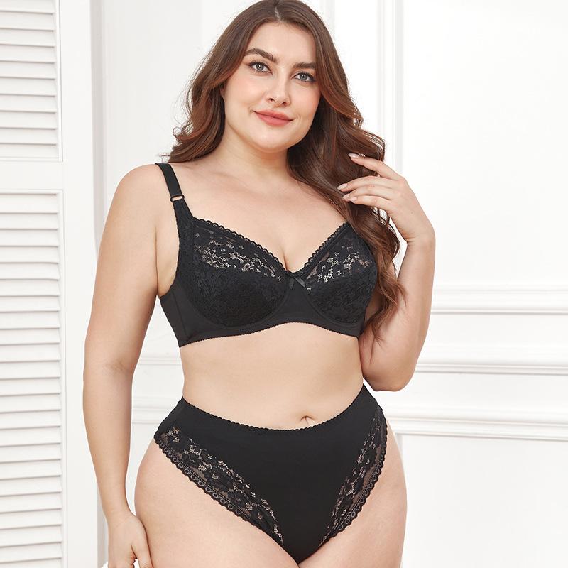 Large Size Lace Bra Set Women's Sexy Thin Cup Underwear Lightweight Mid-Rise Thong