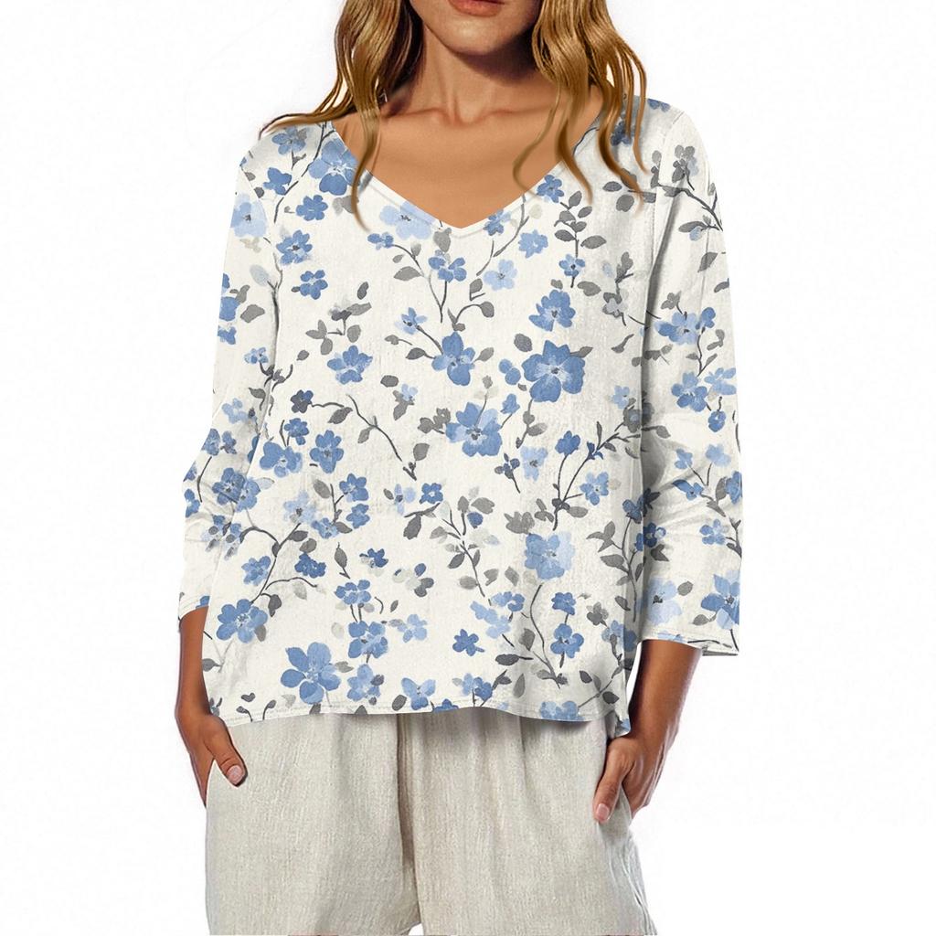 3/4 Length Sleeve Womens Tops Summer Trendy  V-Neck Blouses Dressy Casual  T-Shirt Summer Outfits Beach Vacation