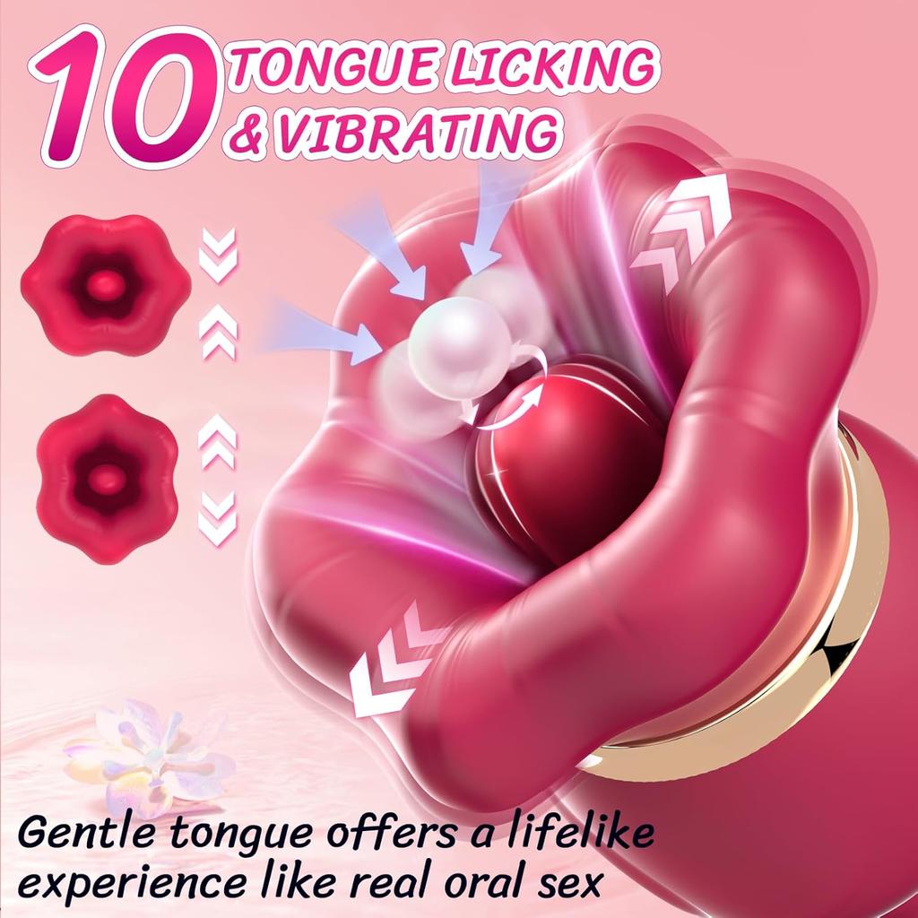 Rose Sucking Vibrator G Spot Dildo with 3 Sucking and 10 Licking Vibration Modes,Clitoral Nipple Stimulator Silicone Anal Dildo, Female Adult Sex Toys
