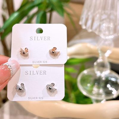 Diamond-encrusted Swan Earrings  Feminine  Compact Earrings  Light Luxury Niche Design  Korean Style New Style
