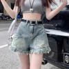 Vintage High Waisted Ripped Frayed Denim Shorts for Women Summer A Line Distressed American Retro Style