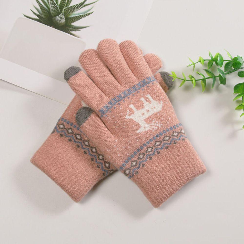 Knitted Full Fingers Dots Women Gloves Korean Mittens Christmas Winter Gloves Deer