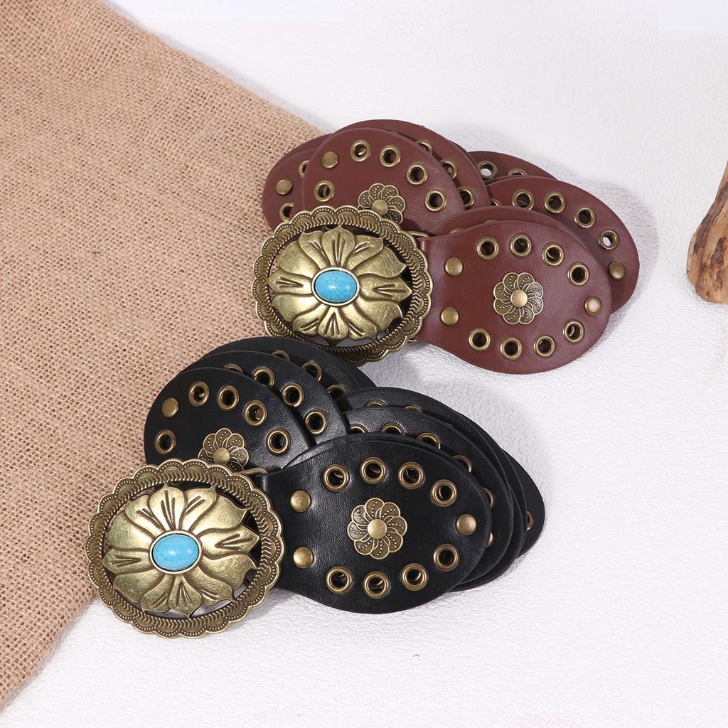 Vintage Women's Western Denim Belt Hollow Wide Round Cutout Waistband Round Belts